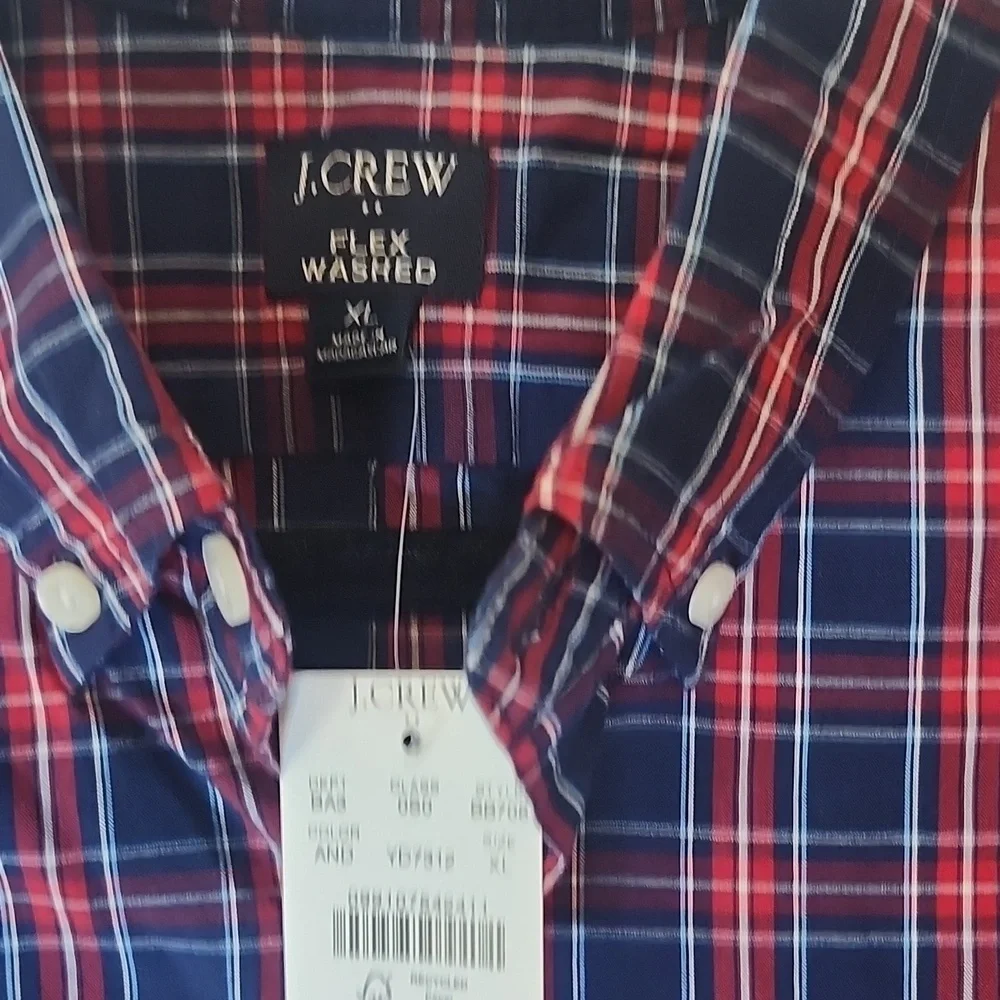 J. Crew Men's Blue and Red Checkered Shirt